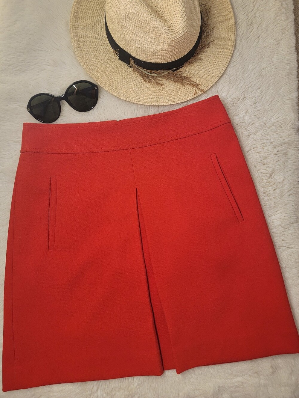 LOFT Bright Red Front-Slit Mini Skirt